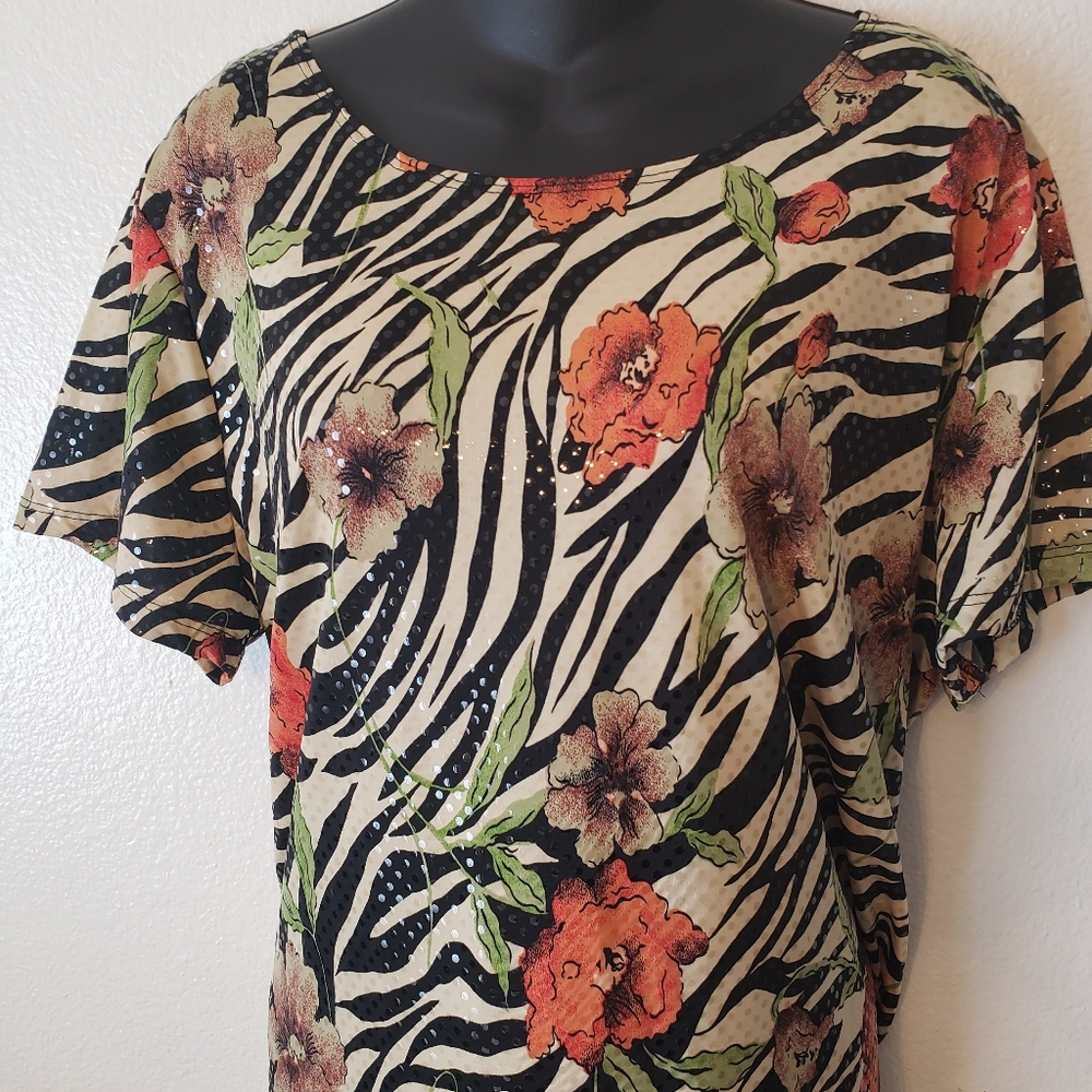 Pretty George Simonton Says tshirt animal floral print XL NWOT